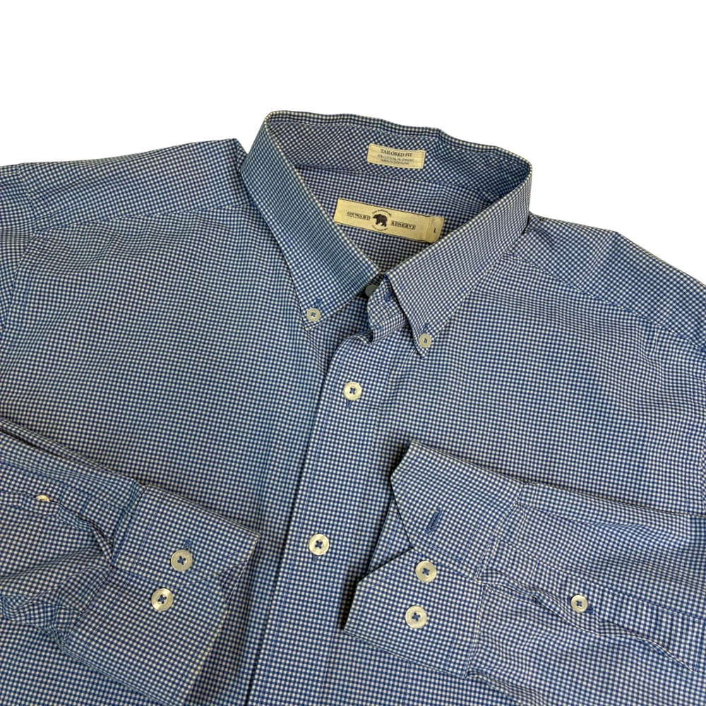 Onward Reserve Mens Button Down Shirt Blue Gingham Tailored Fit Long Sleeve‎ L